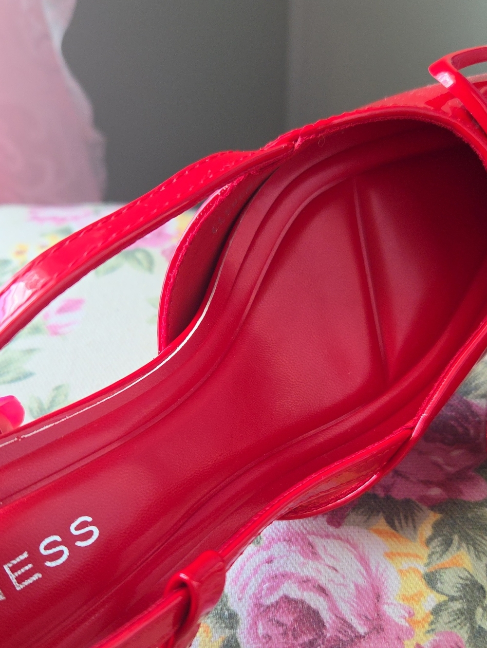 Red Patent Slingback Pointed-Toe Heels with Decorative Buckle - Picture 10 of 14